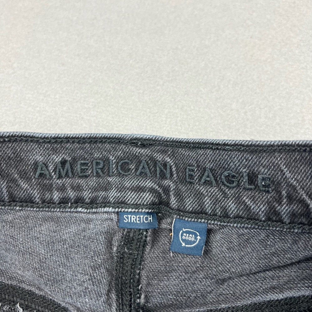 American Eagle Womens 8 Black High Rise Ankle Straight Distressed Jeans Stretch - Picture 4 of 11